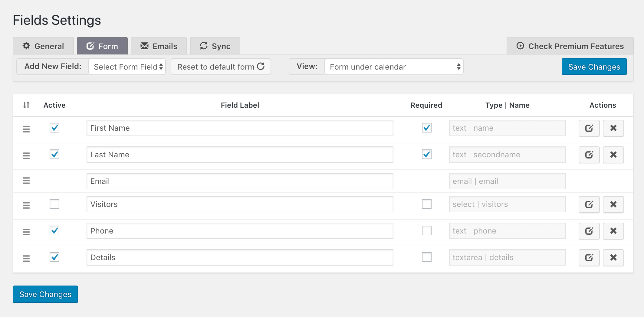 The Booking Calendar plugin settings.