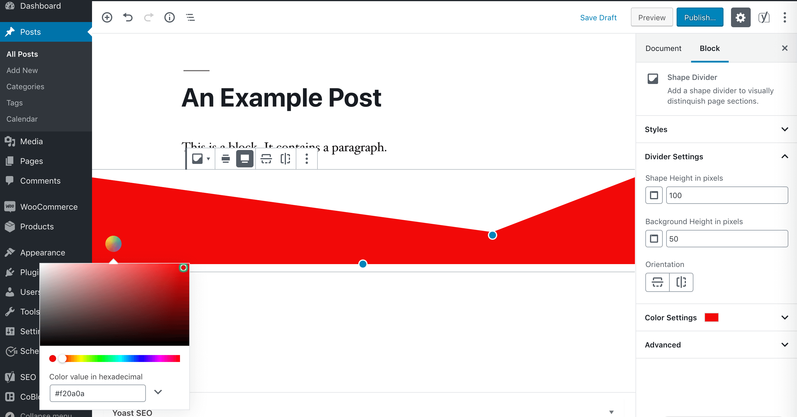 A Shape Divider block.