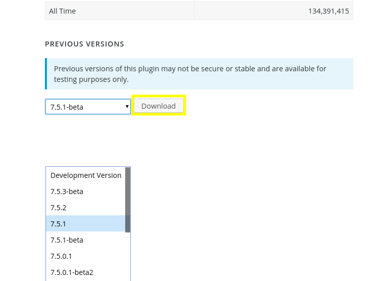 Downloading an old version of a plugin.