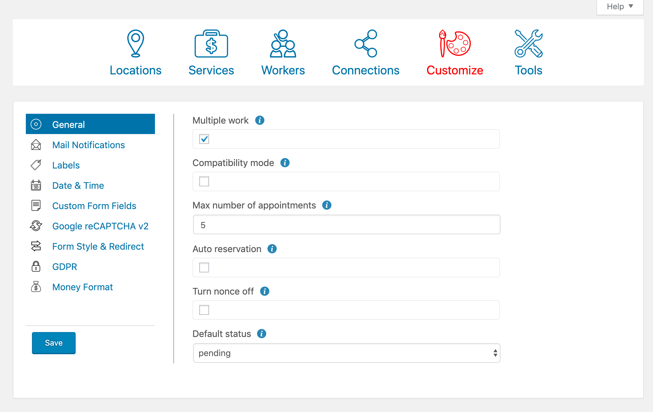 The Easy Appointments settings page.