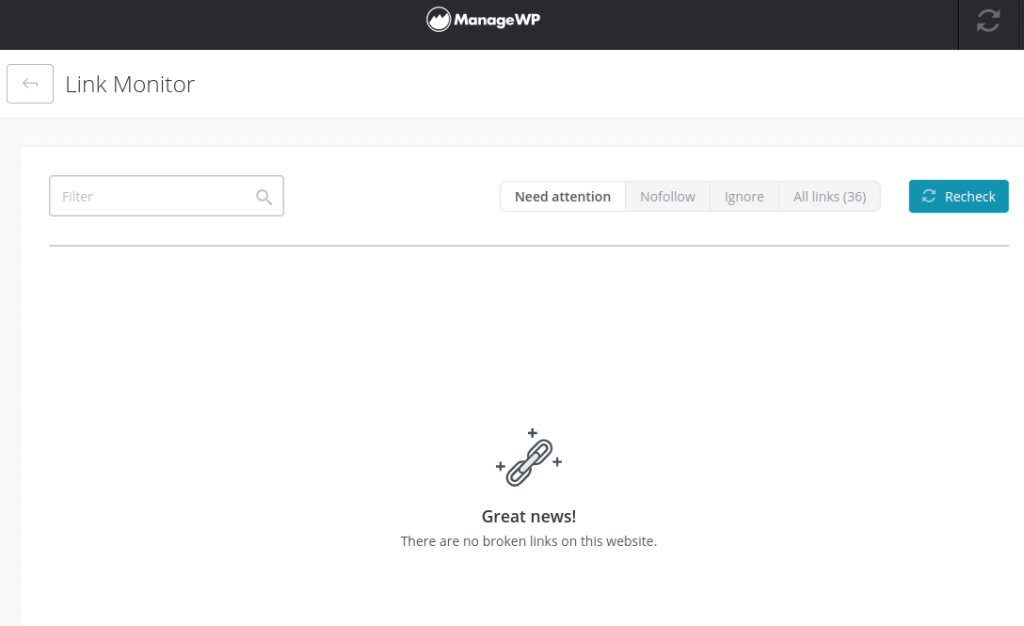 The ManageWP Link Monitor feature.