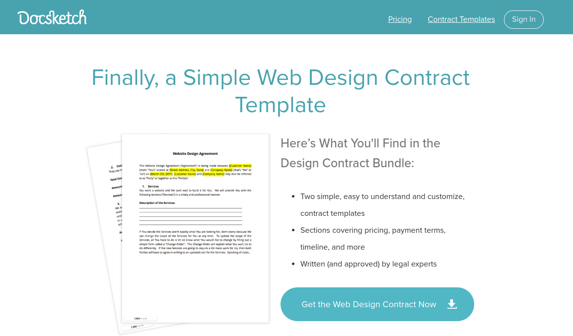 Docketch web design contract template.