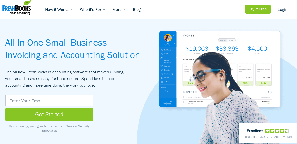 The FreshBooks homepage.