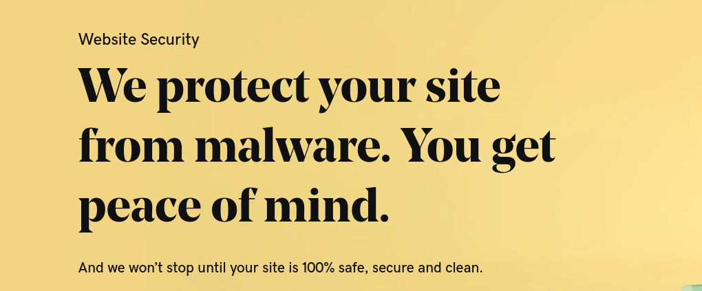 The GoDaddy security site header which reads "We protect your site from malware. You get peace of mind."