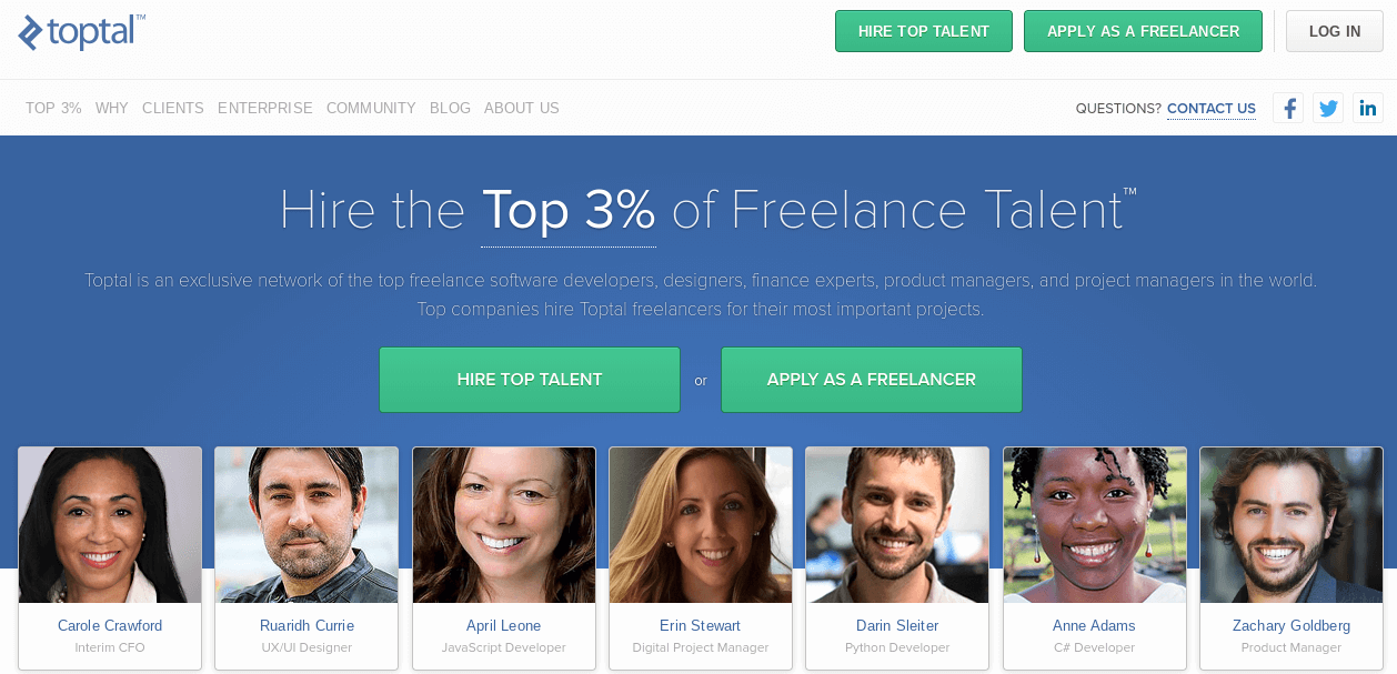 Toptal website homepage.