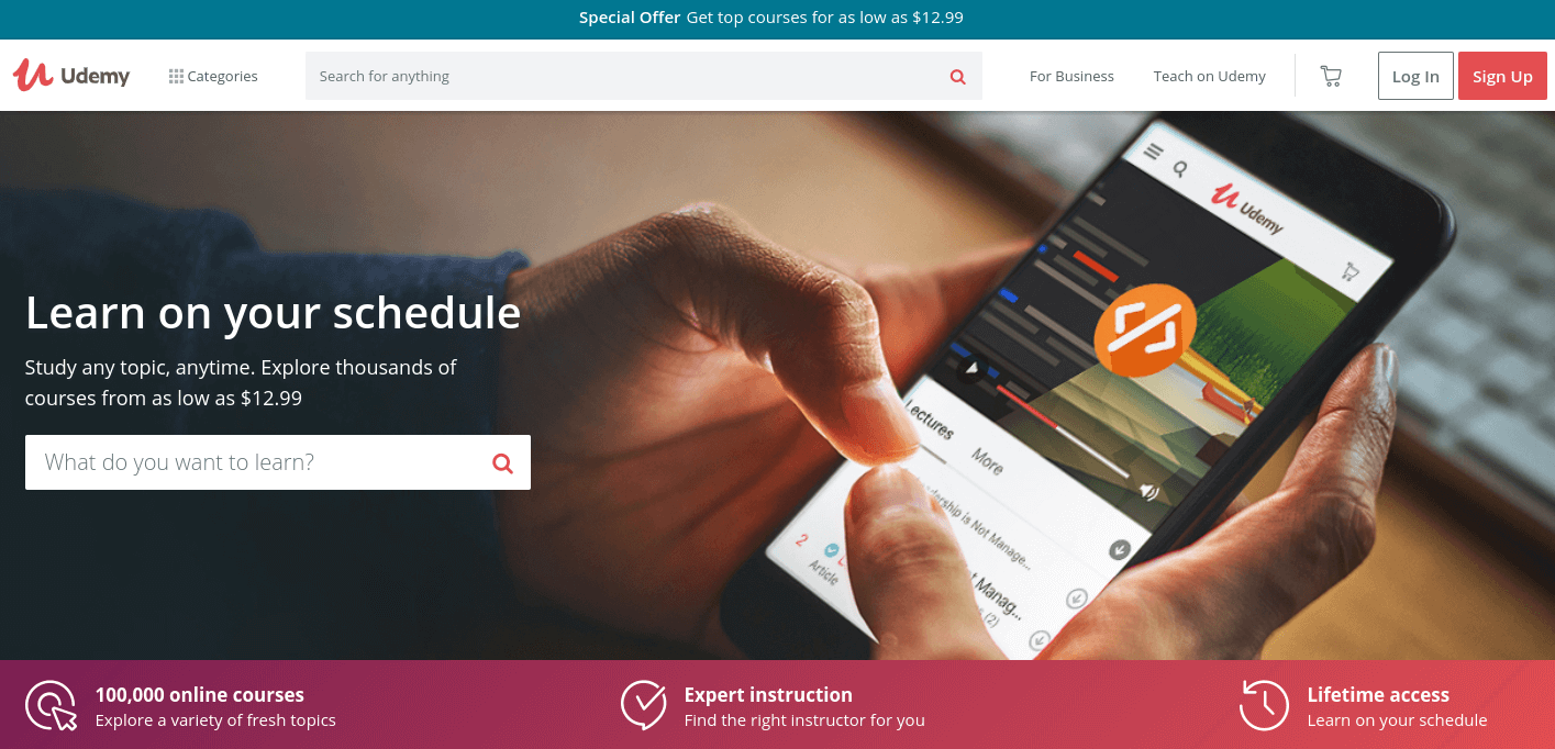 The Udemy homepage.