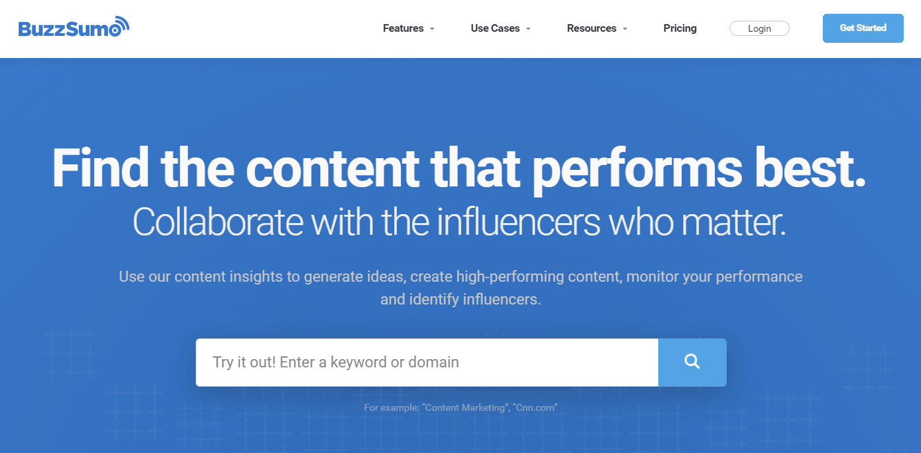 The BuzzSumo home page.