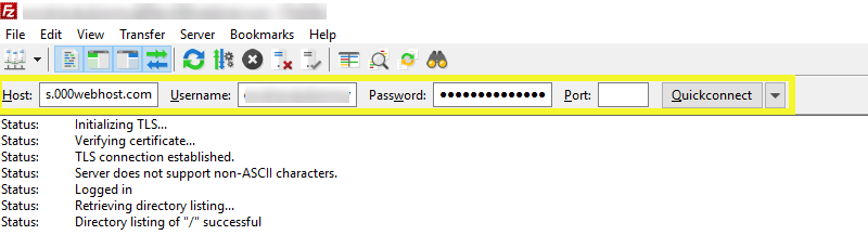 Login credentials on FileZilla.