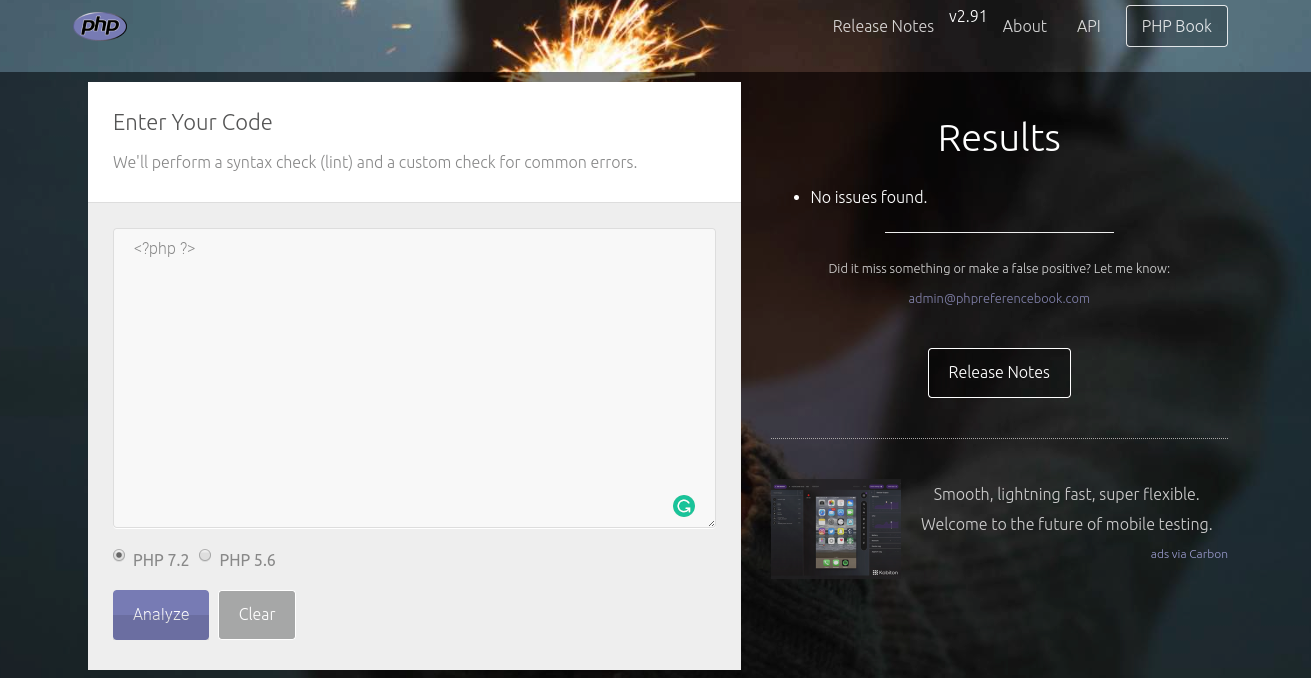 PHP Code Checker tool.