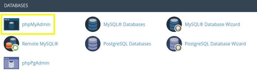 The phpMyAdmin icon in cPanel.