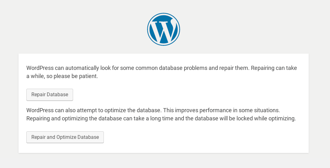 WordPress database optimization and repair options.