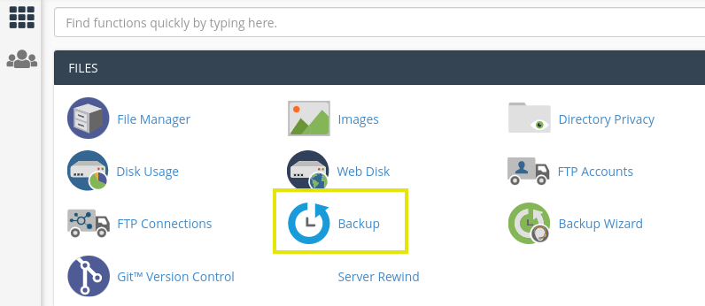 Backup option from the A2 Hosting cPanel dashboard.
