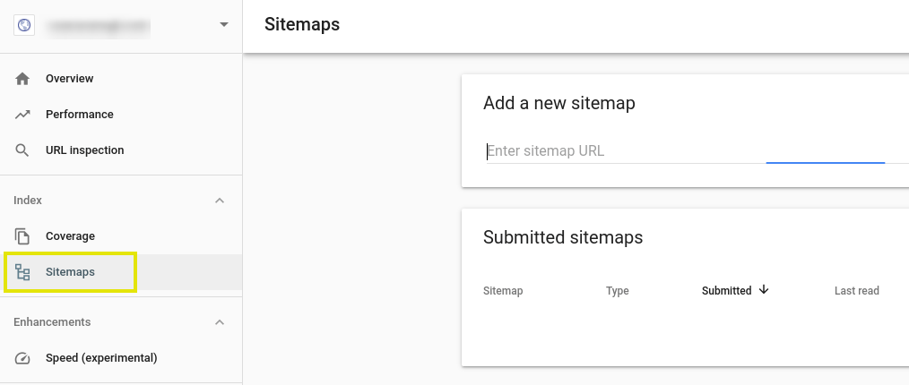 The page on Google Search Console to submit a new sitemap.
