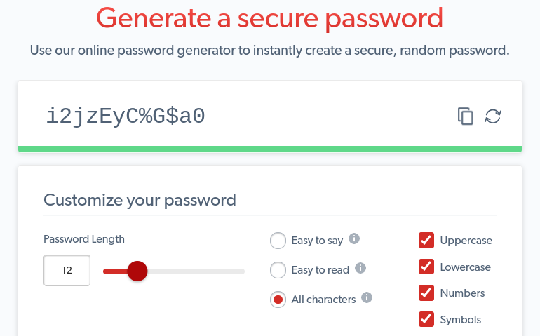 The LastPass Password Generator tool.