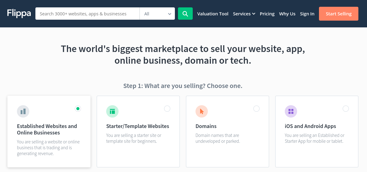 The Flippa website marketplace.