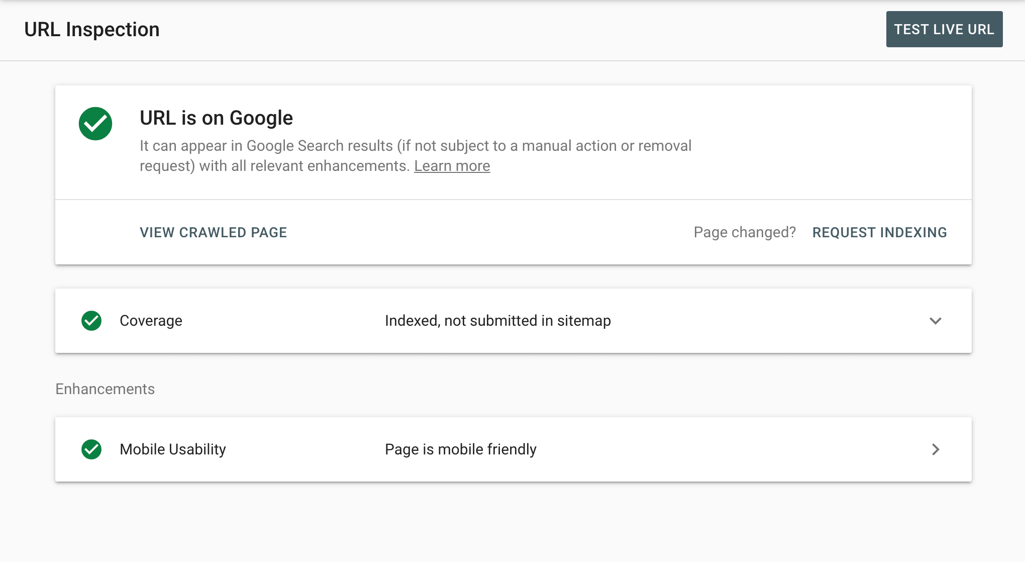 The URL Inspection tool in Google Search Console.