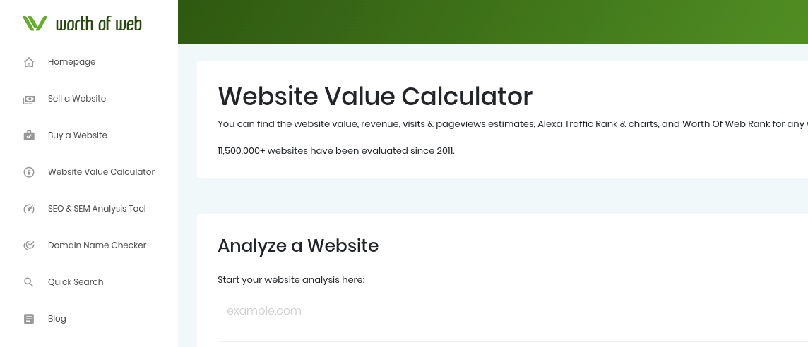 Website shop value calculation