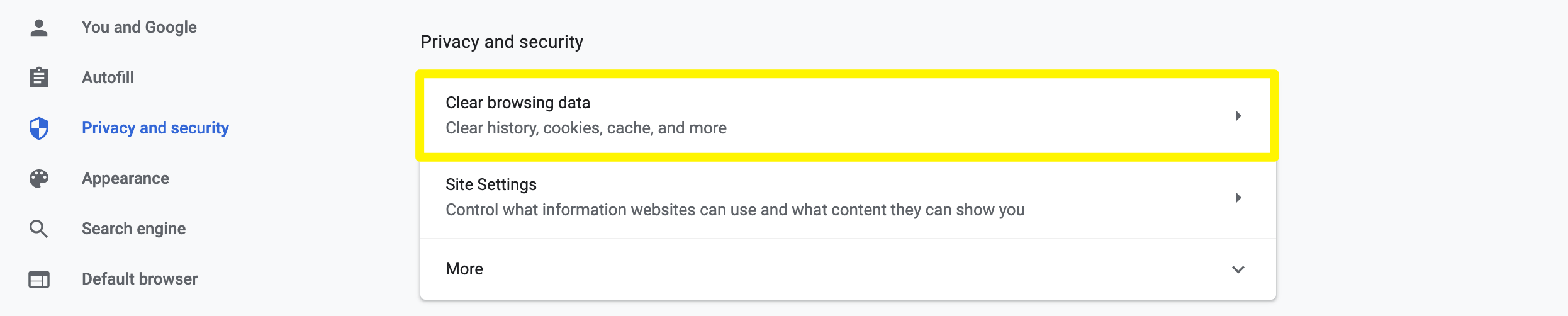 Selecting the 'Clear browsing data' option in Chrome.
