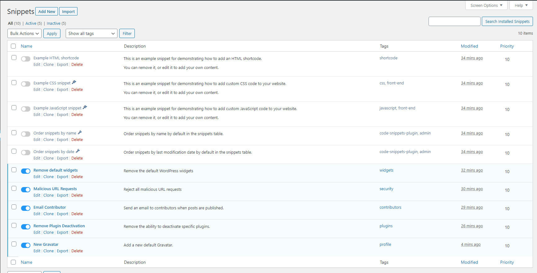 The graphical Code Snippet user interface.