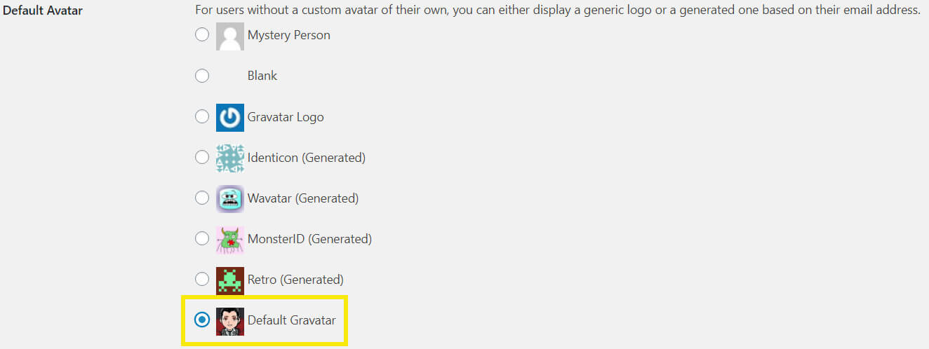 Gravatar menu with new default Gravatar.