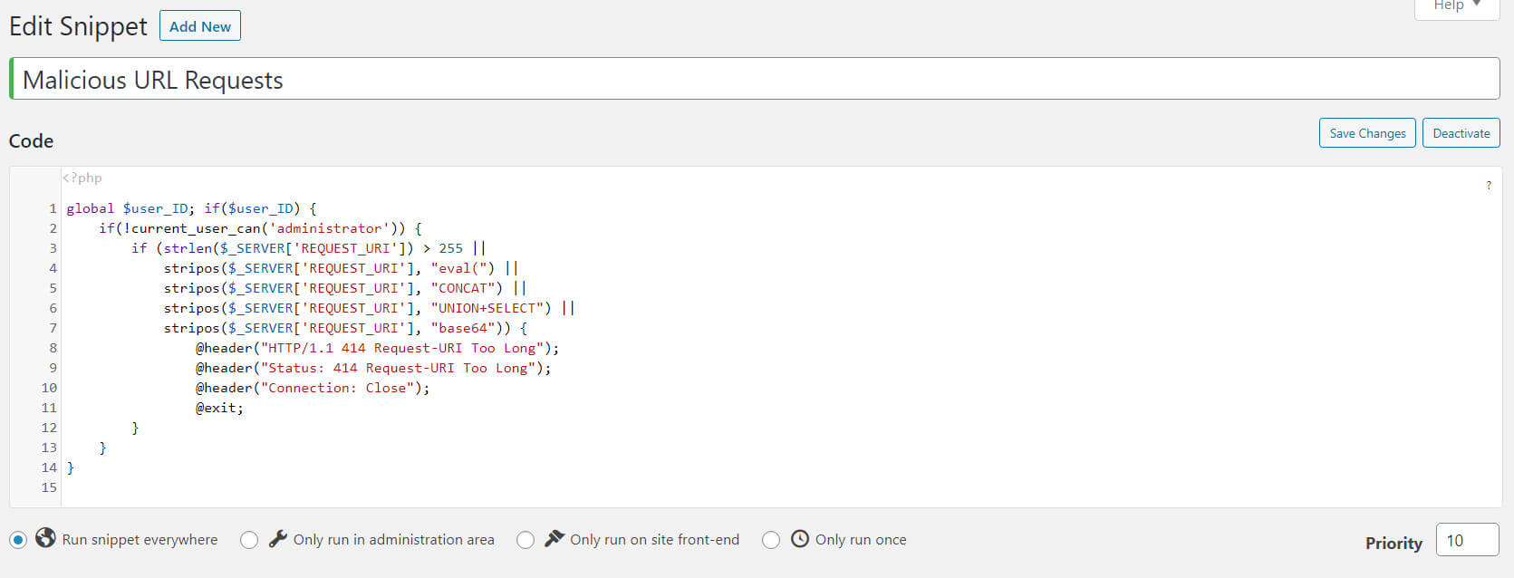 Code snippet in the plugin interface.