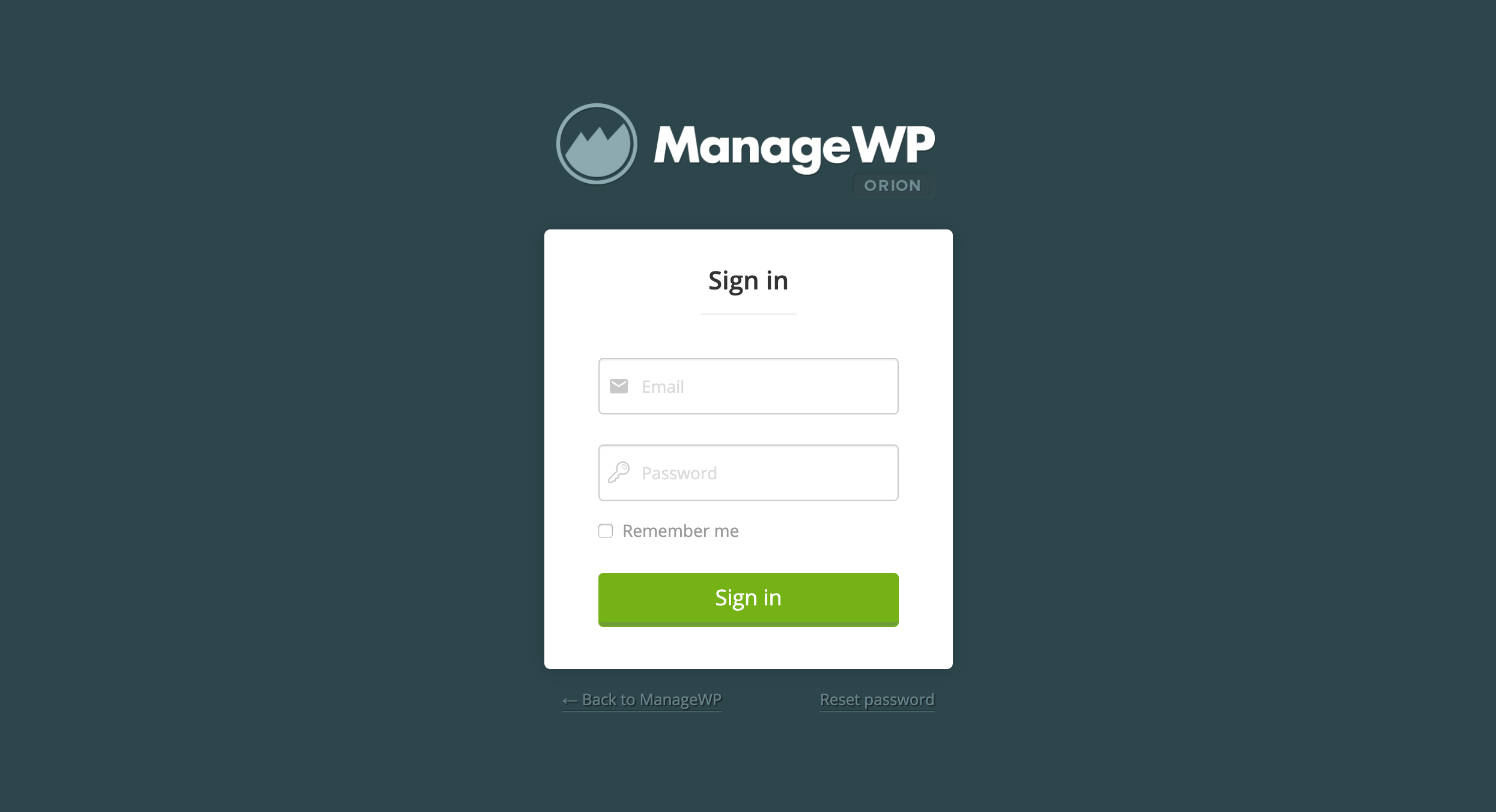 Signing in to ManageWP.