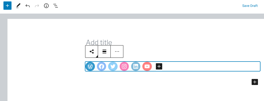 The social links icon block in WordPress.