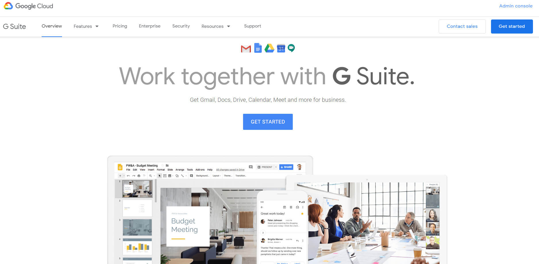 The Google G Suite homepage.