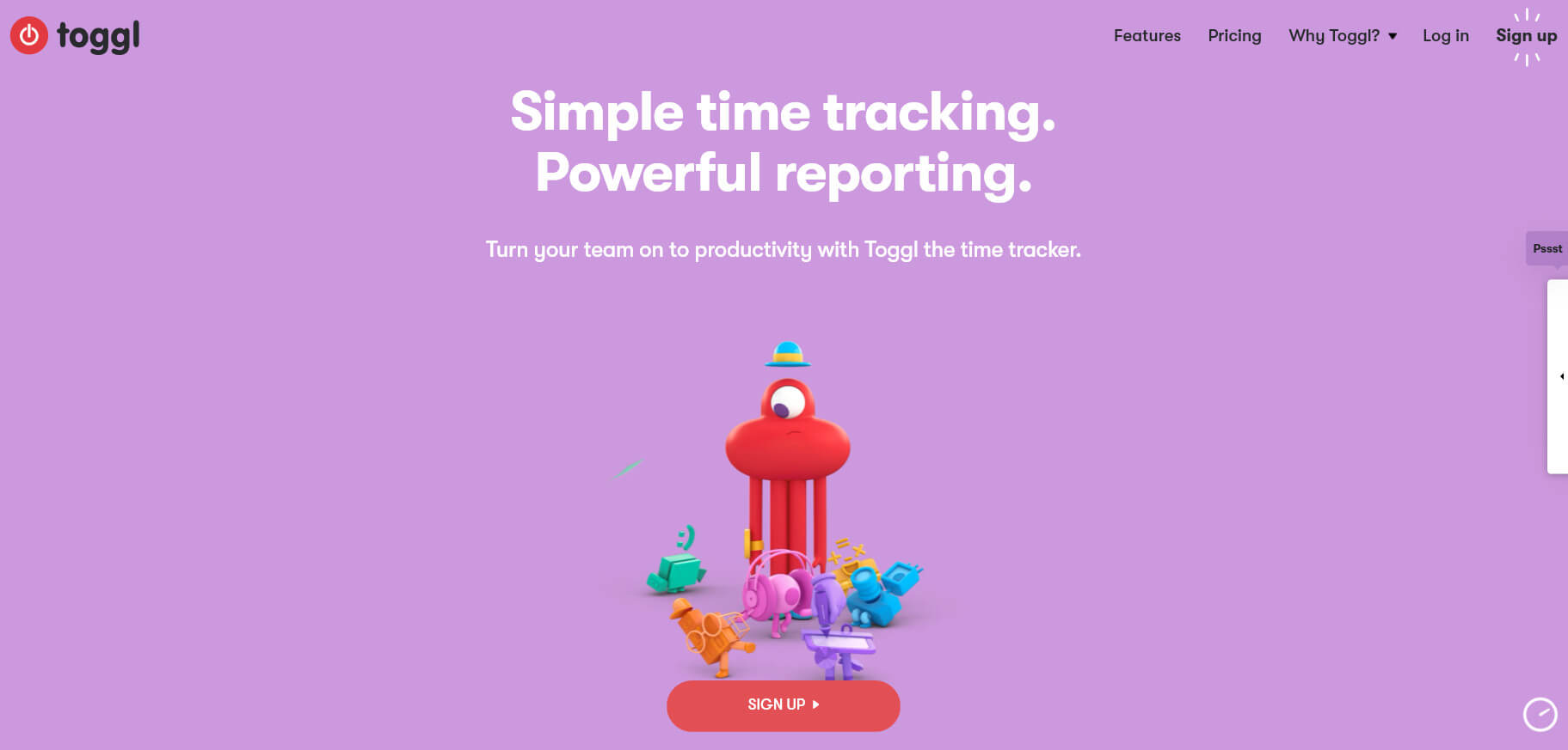 The Toggl homepage.