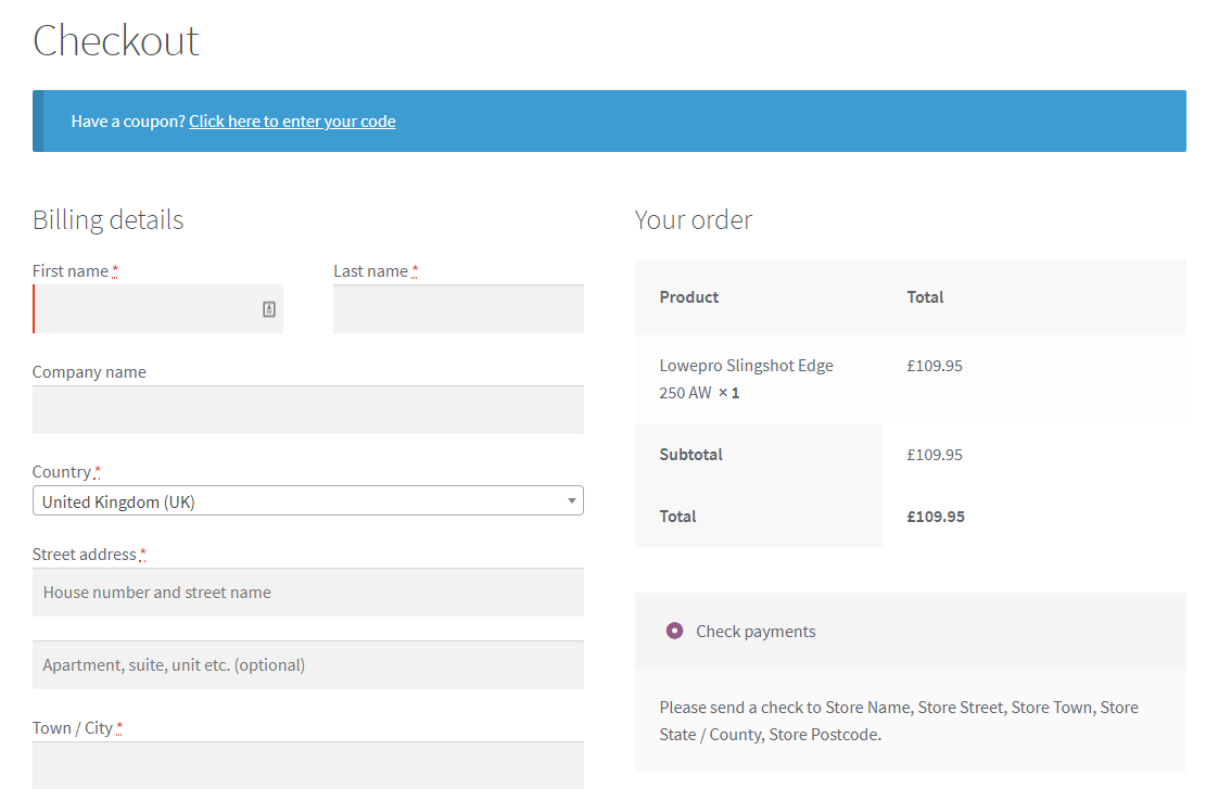 A checkout page.