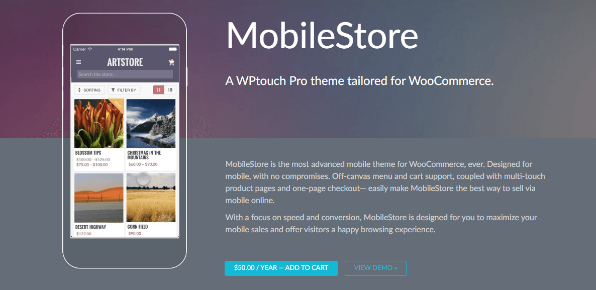 A mobile store in the WPtouch theme.