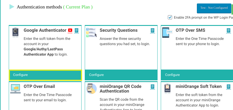 The option to configure Google Authenticator in WordPress.