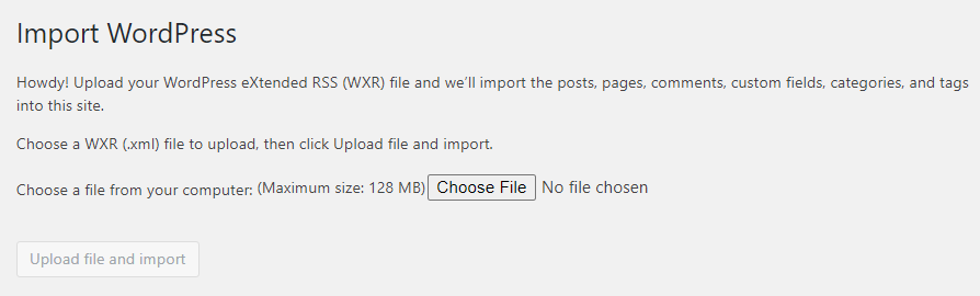 Importing content from an .xml file into WordPress.