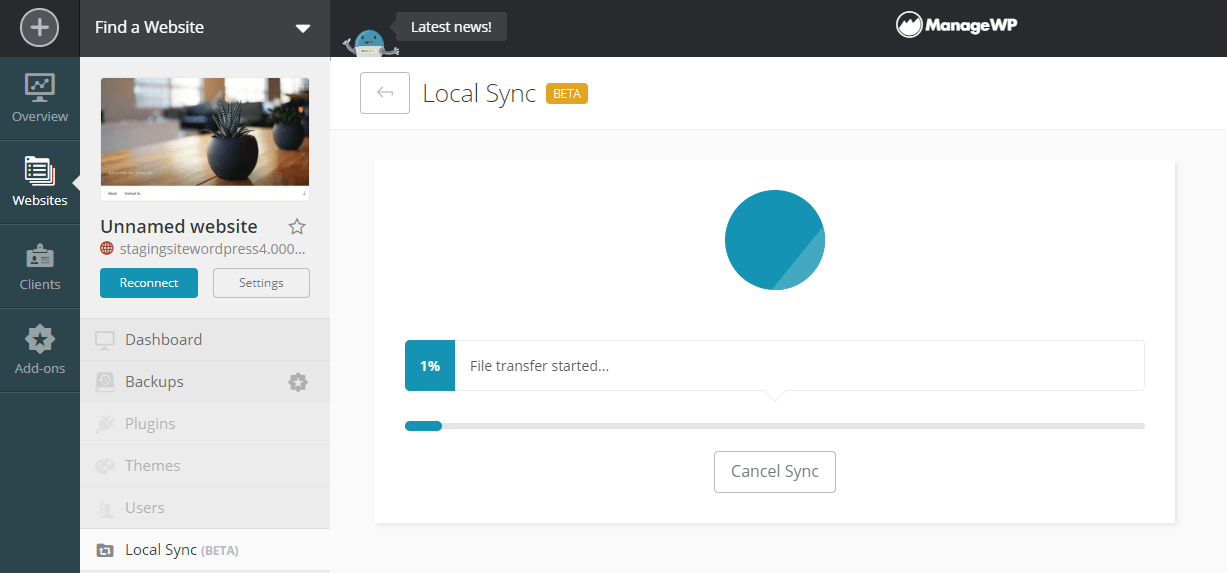 The Local Sync progress bar.