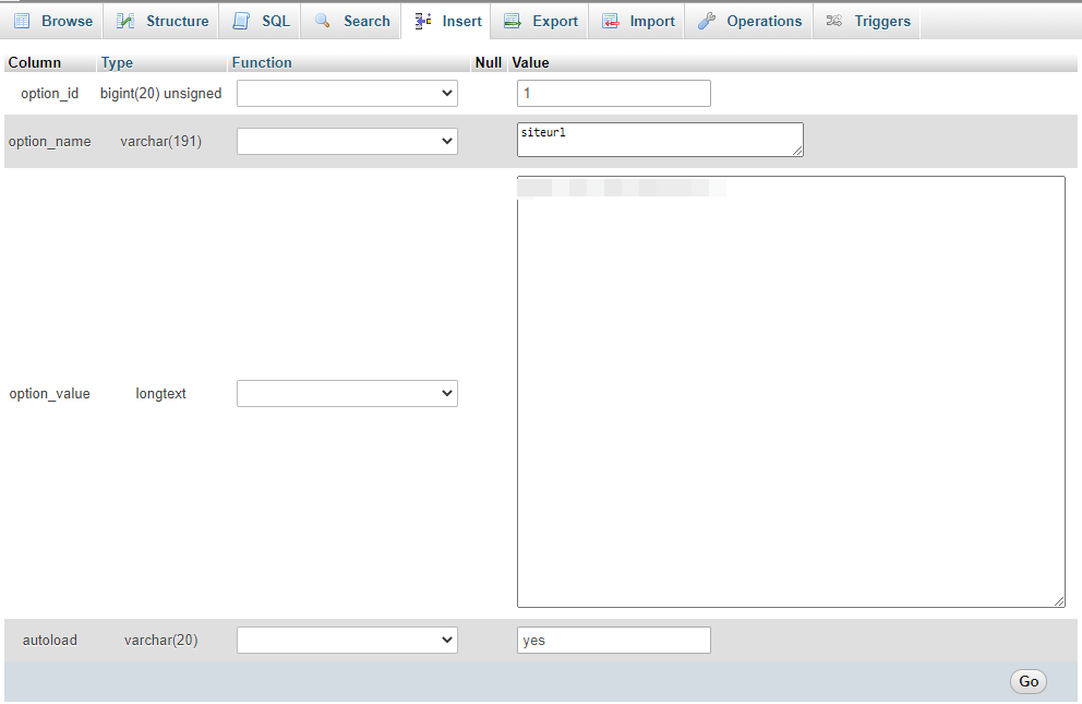 Updating a live site's URL in phpMyAdmin.