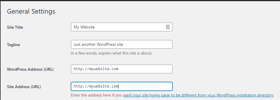 Updating the URLs in WordPress' general settings.