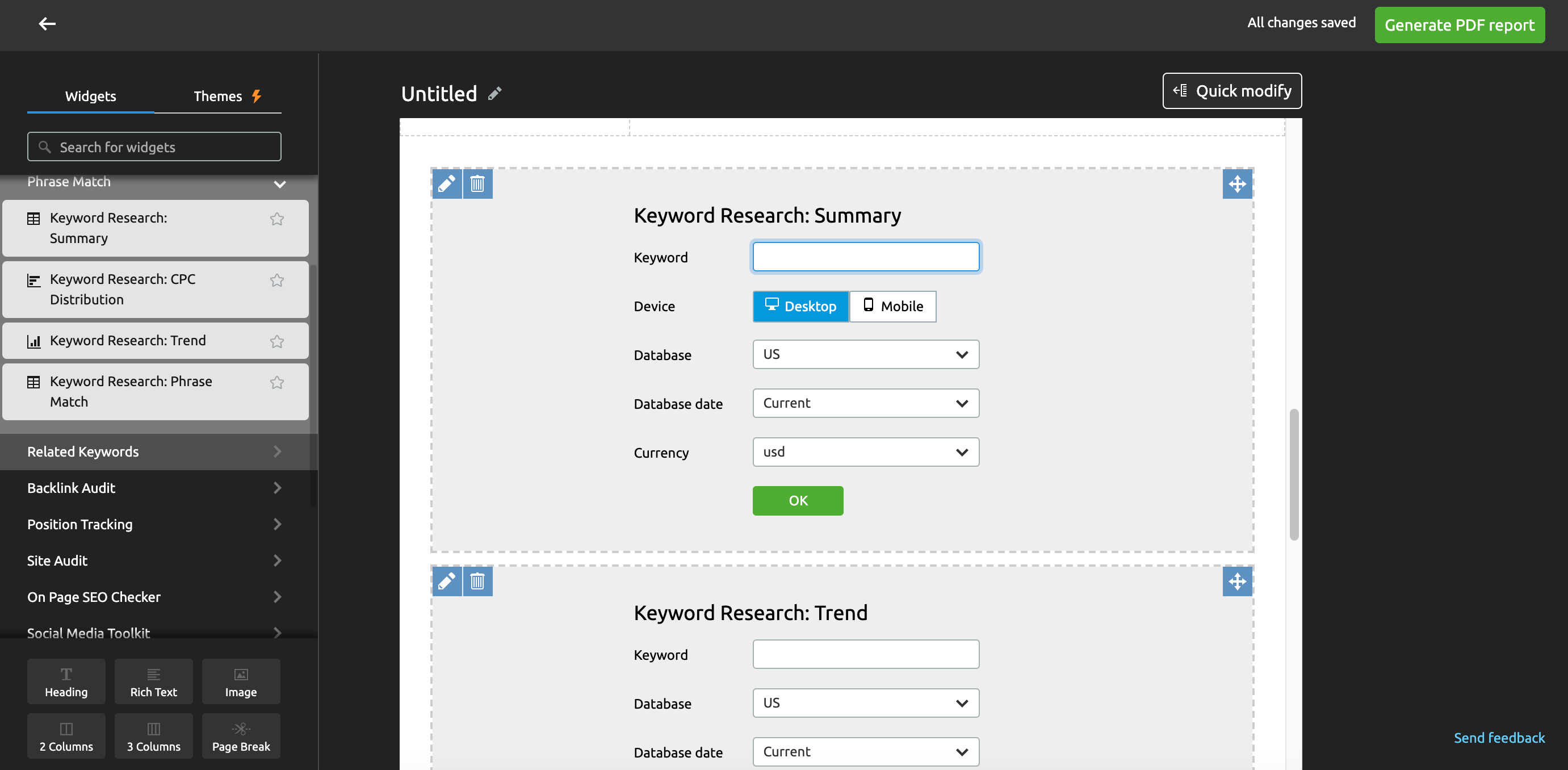 The SEMrush dashboard.