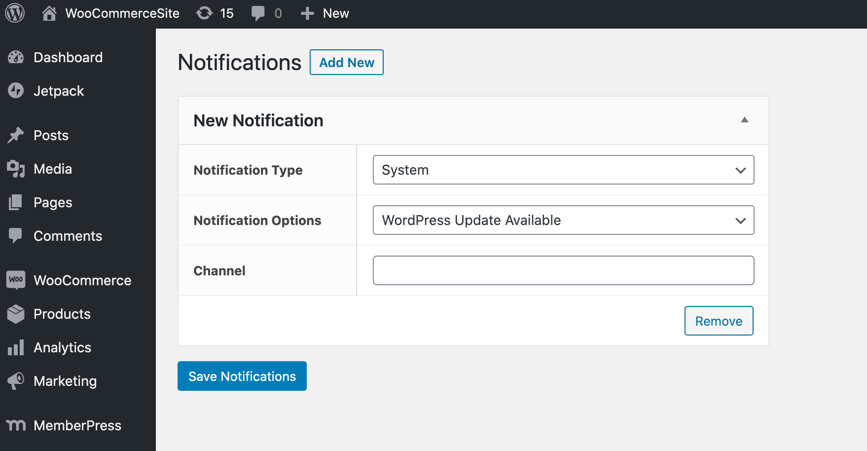 The Slack notifications dashboard.