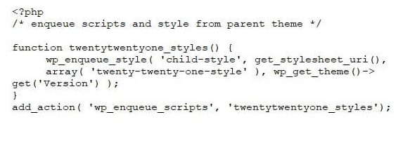 A child theme's function.php file before any edits.