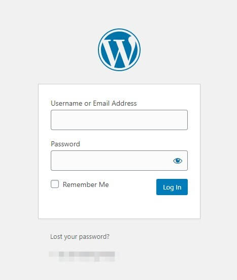 The default WordPress login screen, displaying the WordPress logo.