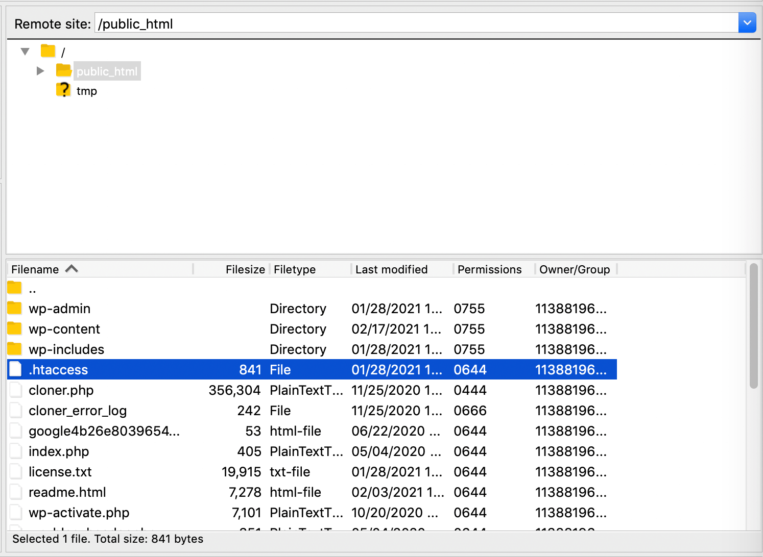 Accessing .htaccess via FileZilla.