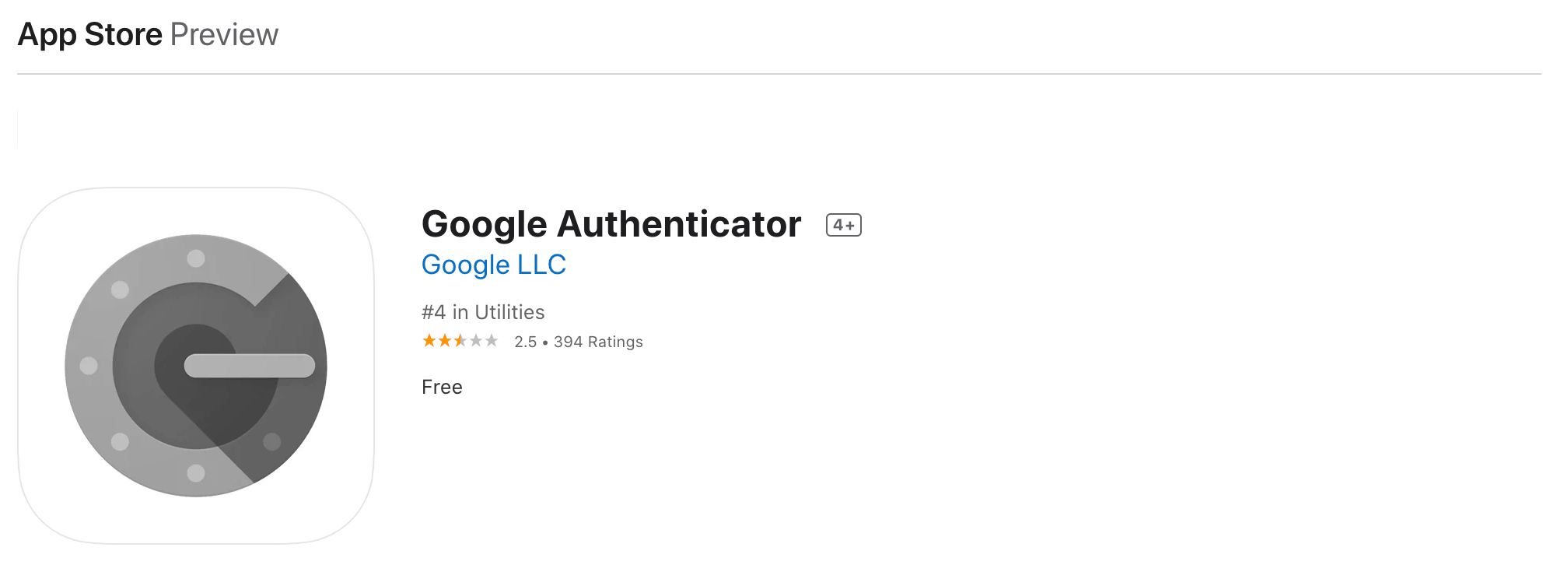 The Google Authenticator 2FA app.