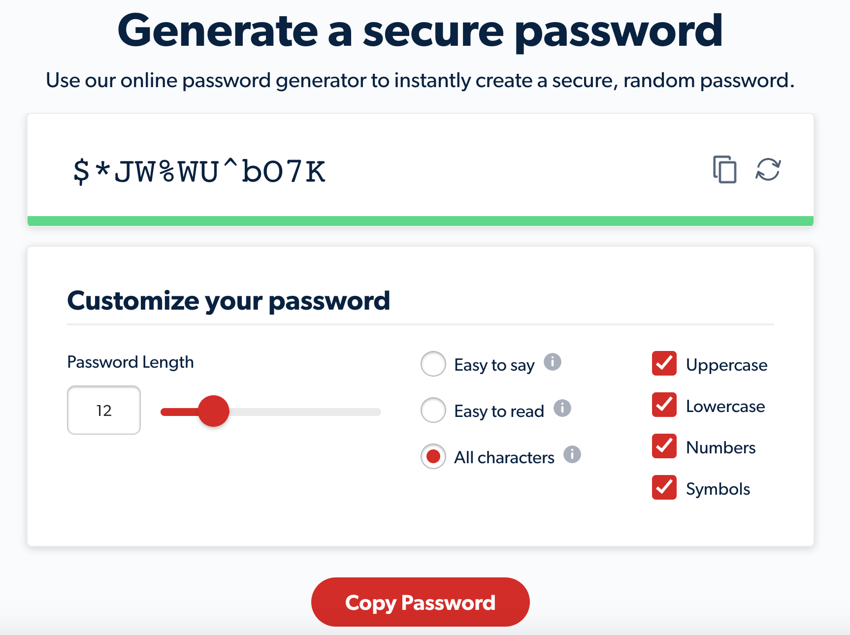The LastPass admin password generator.