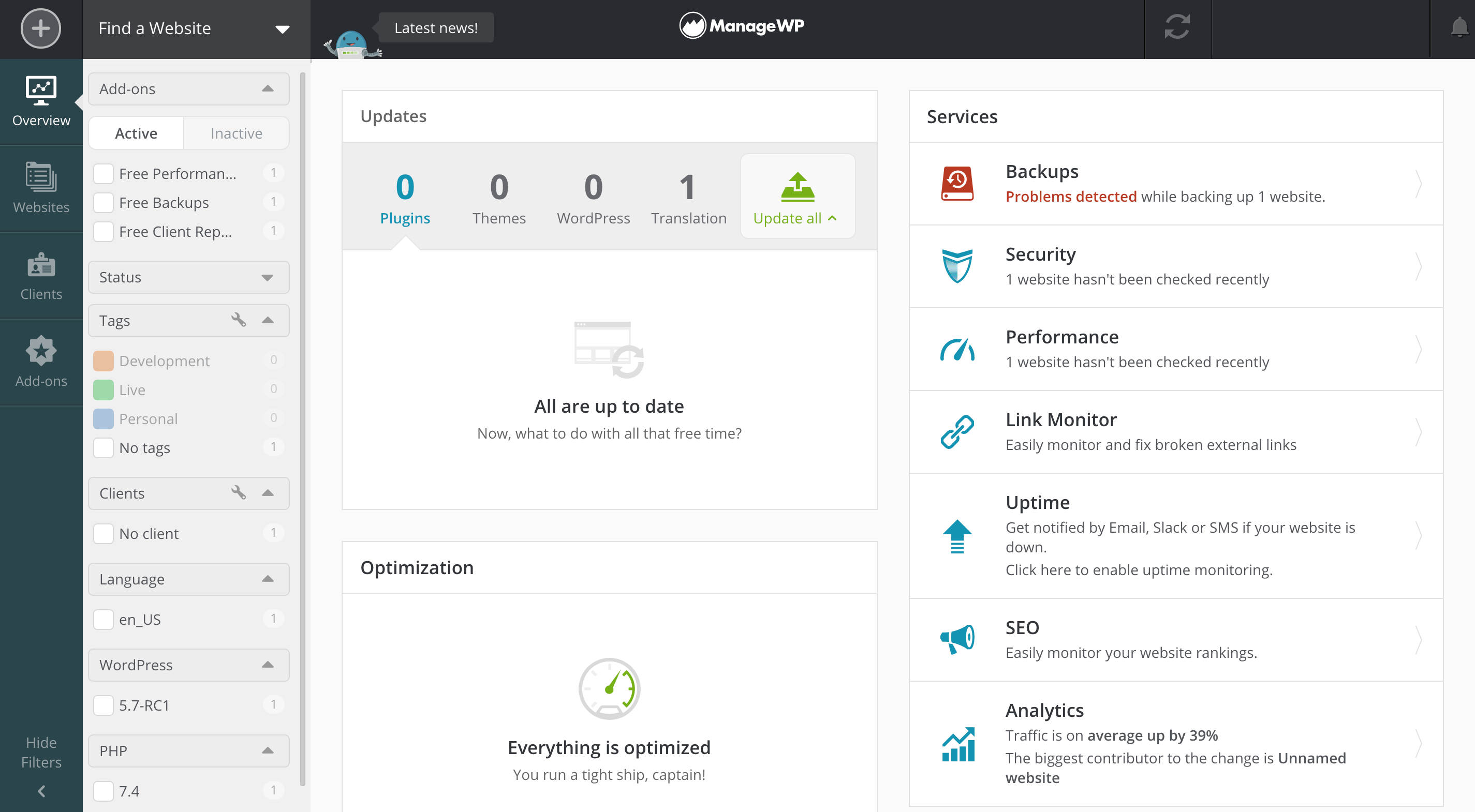 Scheduling your WordPress agency tasks in the ManageWP dashboard.