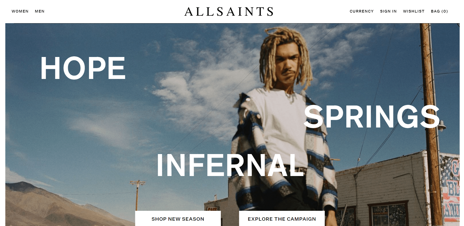 An artistic layout communicating AllSaint's alternative, artistic brand identity.