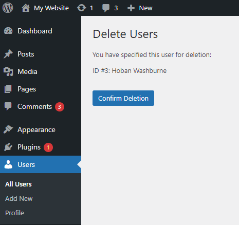 Deleting a WordPress user