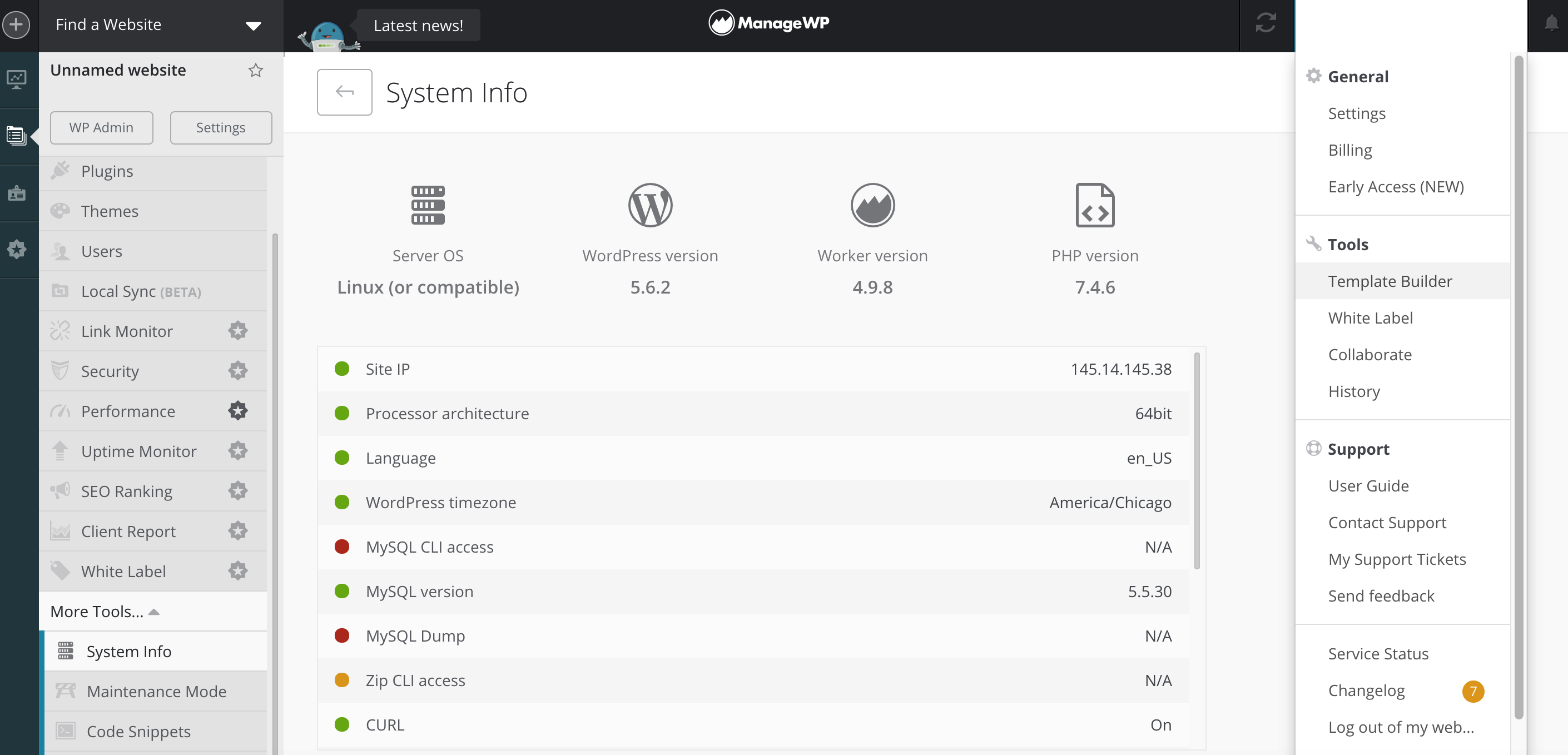 The ManageWP dashboard.