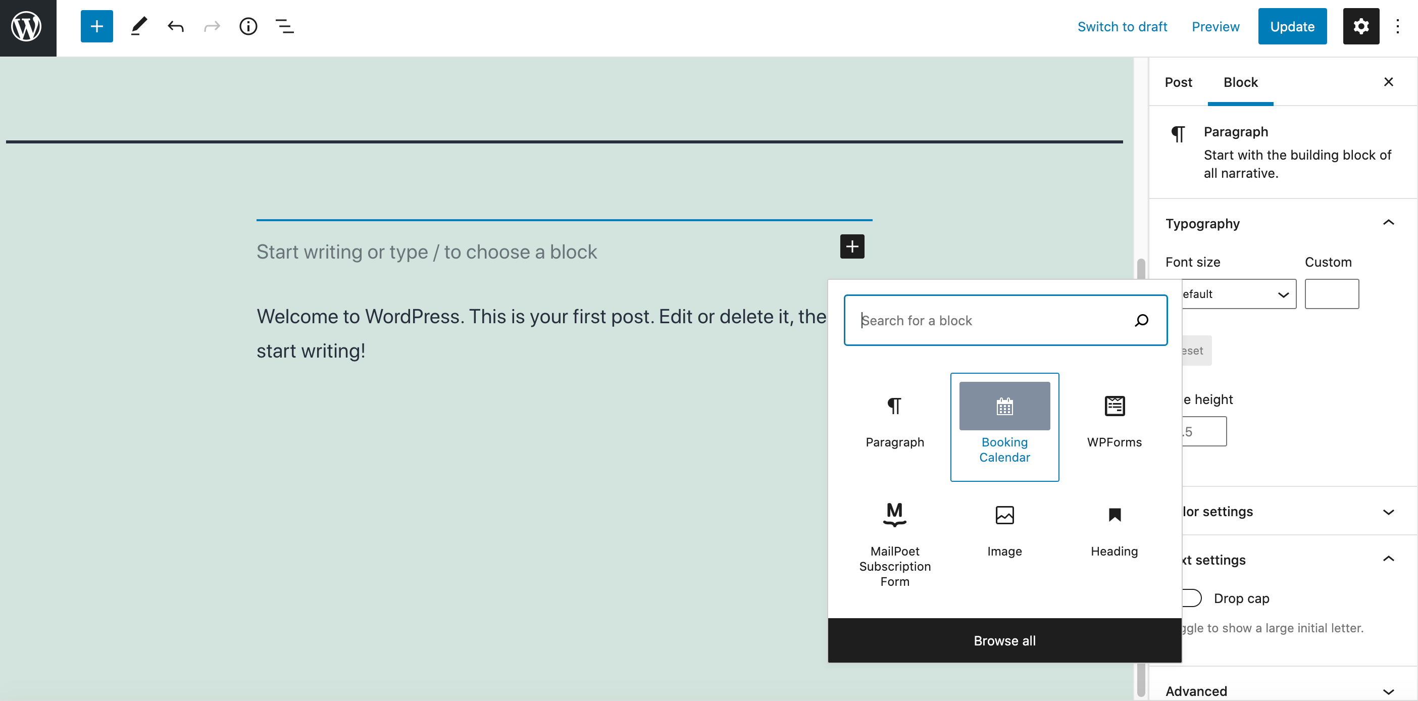 The Booking Calendar block.