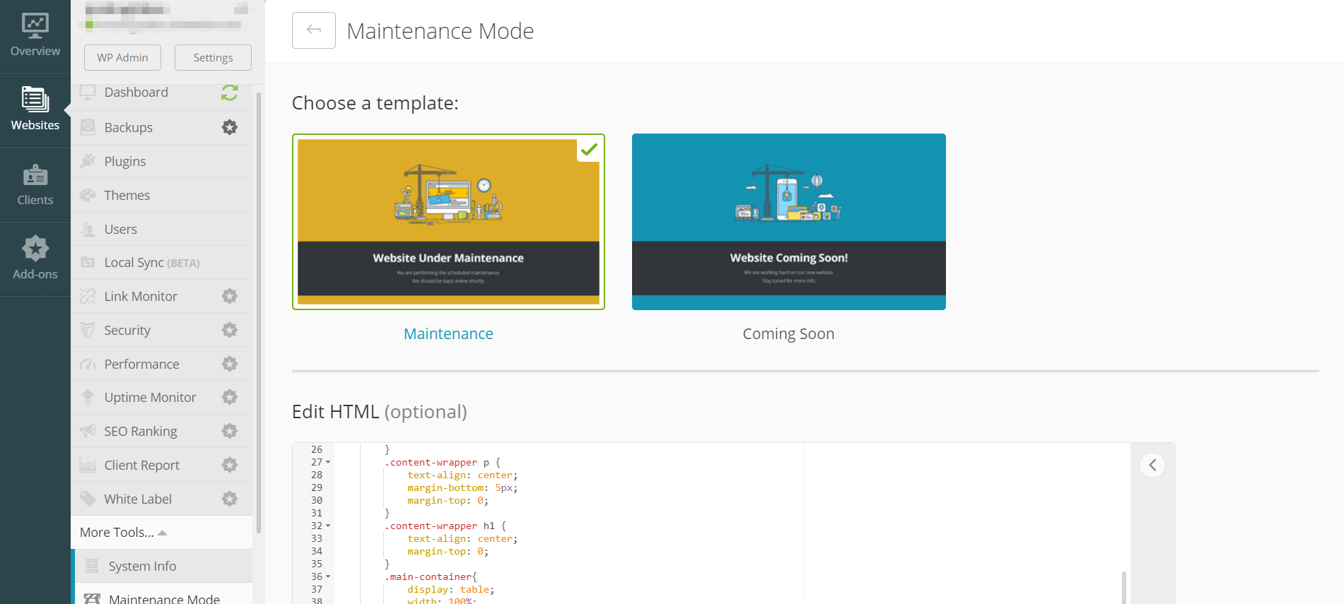 The maintence mode screen for ManageWP, a useful tool to help change your WordPress theme safely.