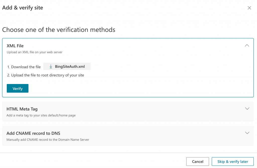 Registering your WordPress website with Bing Webmaster Tools.